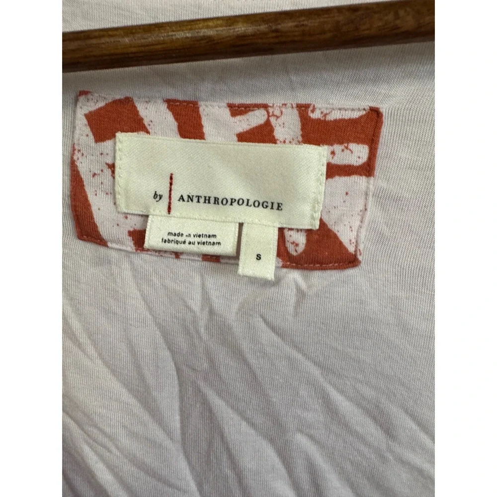 Anthropologie Wrap Top Women Small Orange‎ White Batik Print Puff Sleeve
